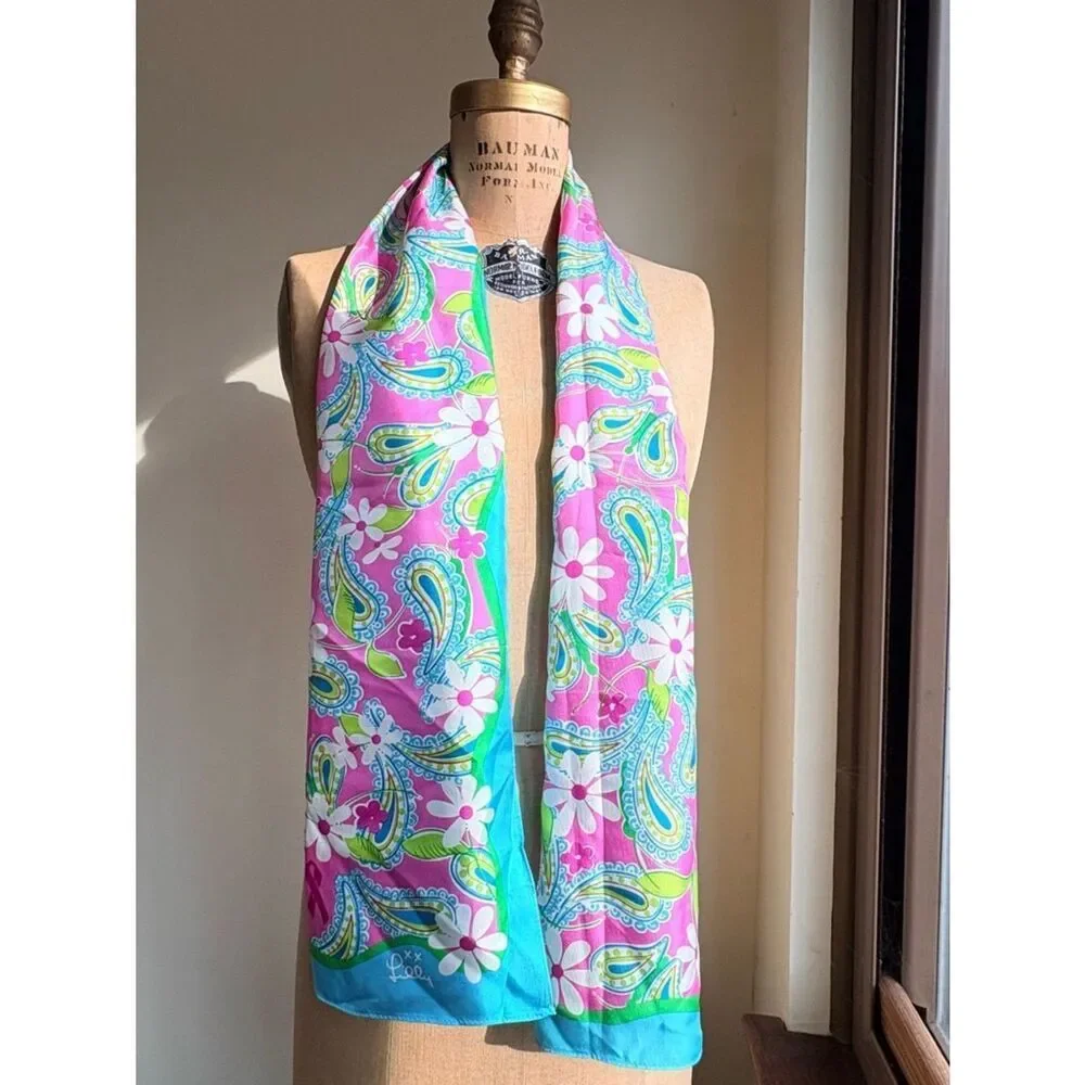 Lilly Pulitzer x Ford Silk Scarf Pink Paisley Breast Cancer Awareness 2004